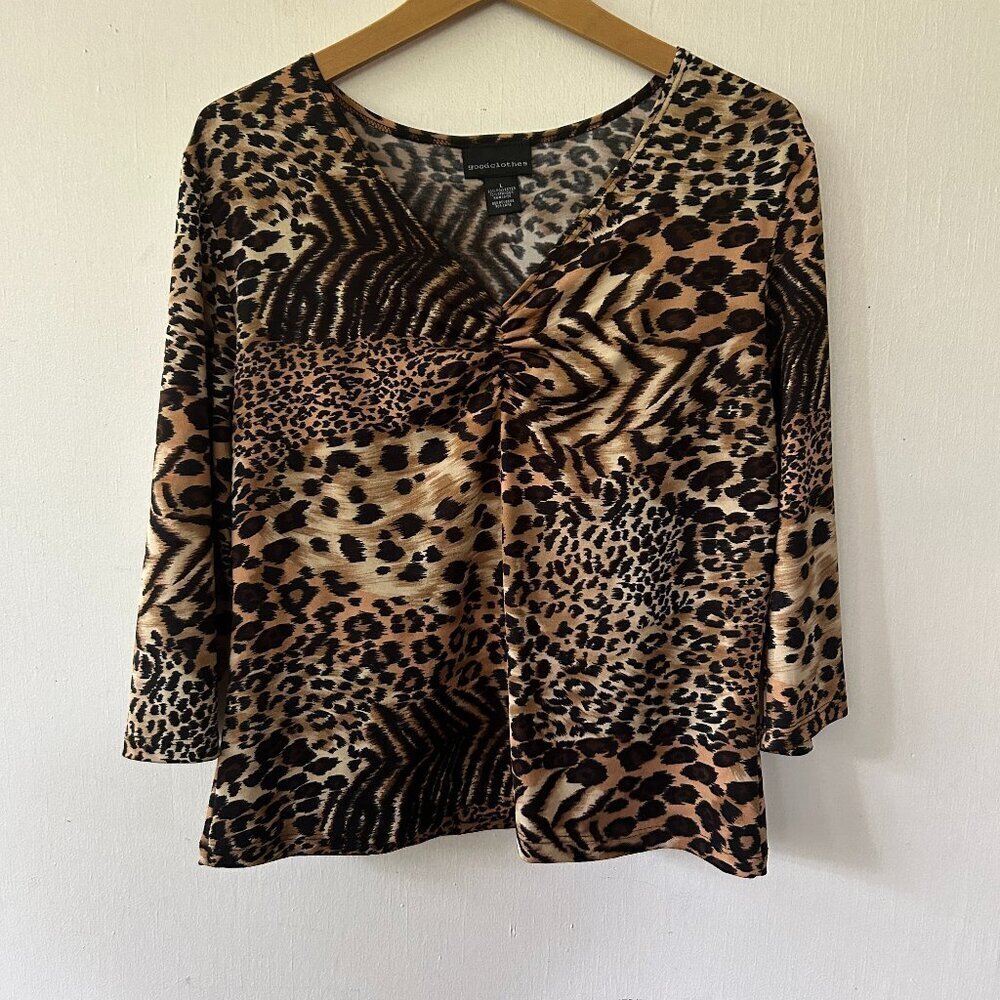 Good Clothes Animal Print Blouse Womens Large Vneck Long Sleeve Top Maximalist